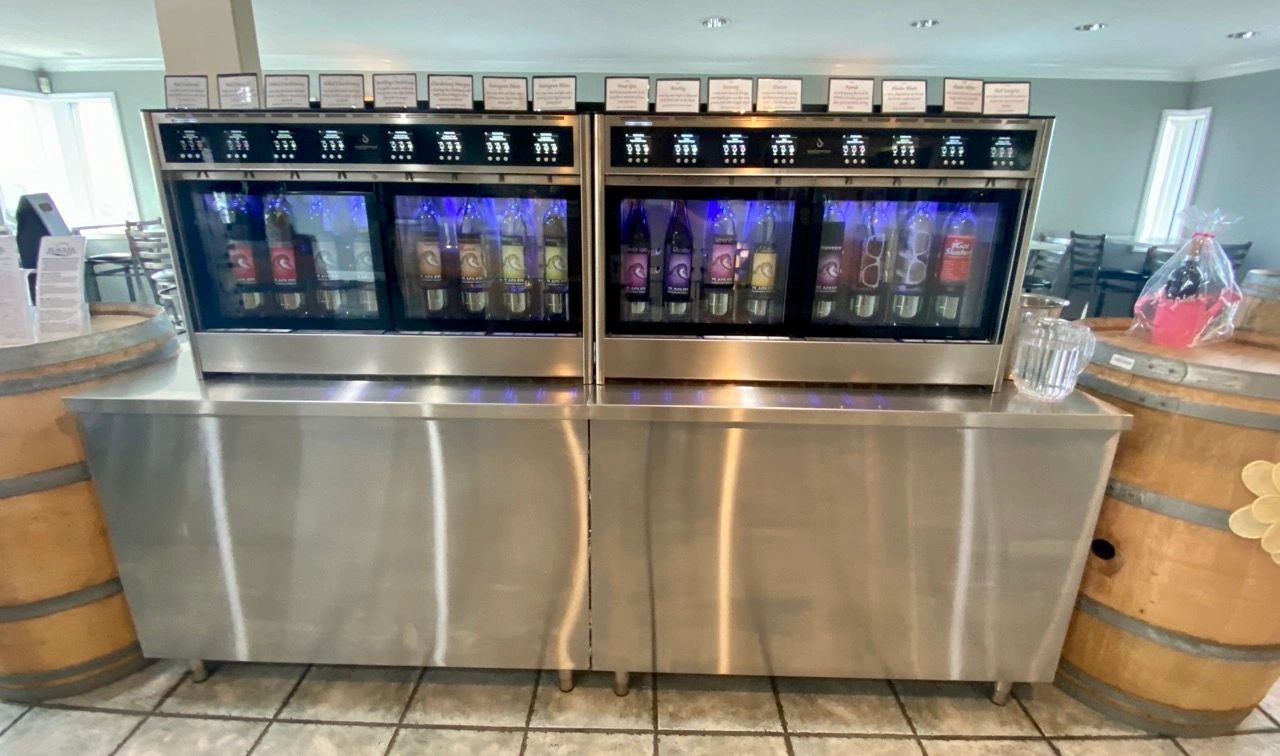 Wine dispensing machines in tasting room